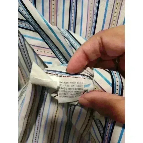 Foxcroft Blue Multicolor Stripe Button-Up L/S Classic Fit Wrinkle Free Shirt 16 - Picture 4 of 7